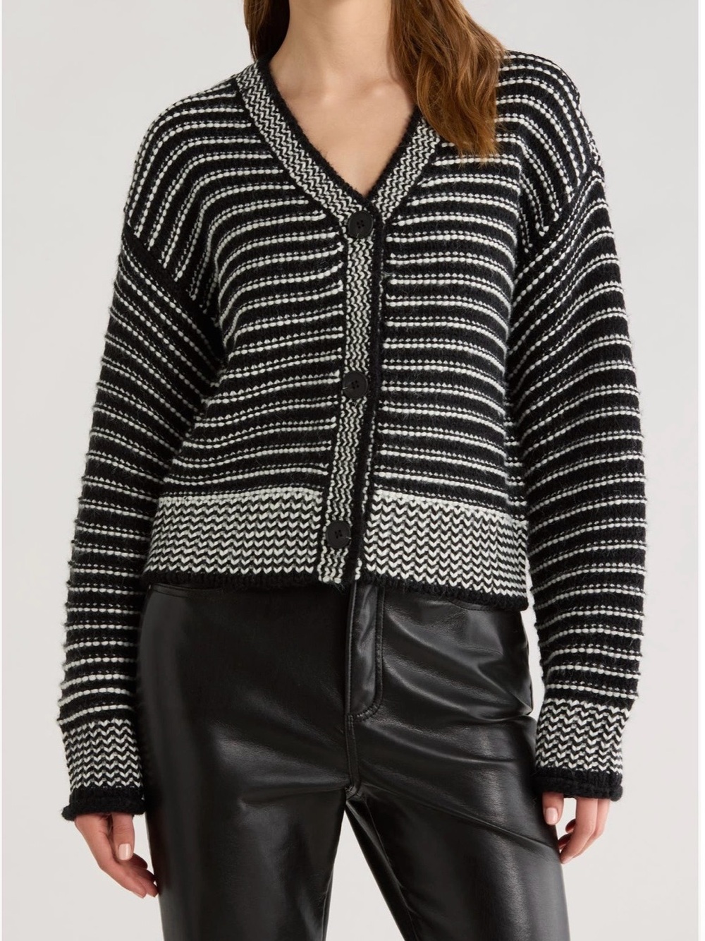All in Favor chunky Stripe V-Neck Button Cardigan
